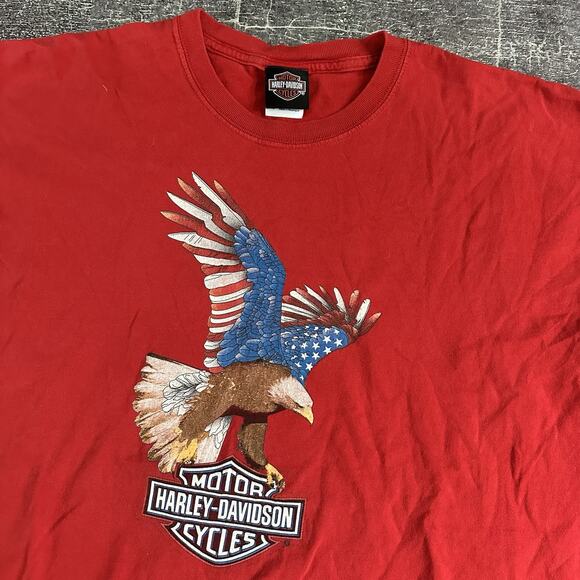 Men's Vintage 90's Harley Davidson Motorcycles Red USA Flag Eagle T Shirt Sz XL - Picture 2 of 4